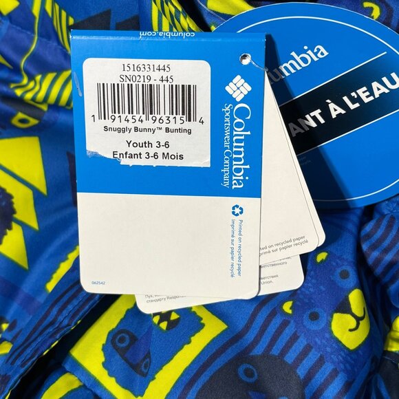 Columbia Snowsuit 3-6 months Snuggly Bunny Infant Bunting Blue Yellow Owls Fox - Picture 10 of 11